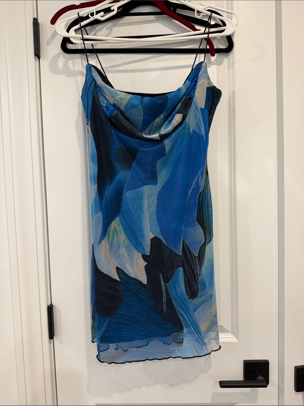NWT Princess Polly Blue Printed Slip Dress with Cowl Neck
